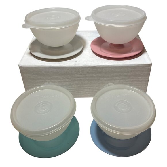 Tupperware Dessert Pudding Parfait Cups Lids & Pastel Base Set of 4 - Picture 1 of 9